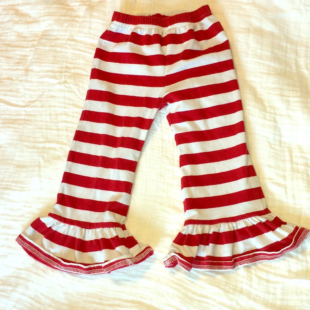 Red and white striped ruffle pants